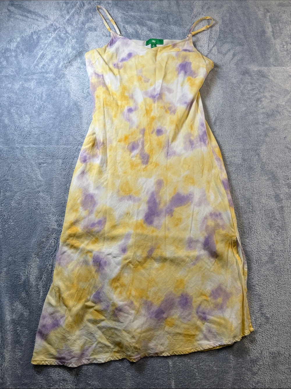 dip Yellow Lavender Tie-Dye Slip Midi Game Day Dress Womens XS #3257-2